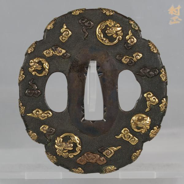 Shakudo Tsuba with Dragons