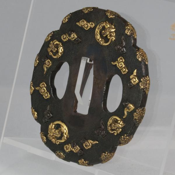 Shakudo Tsuba with Dragons